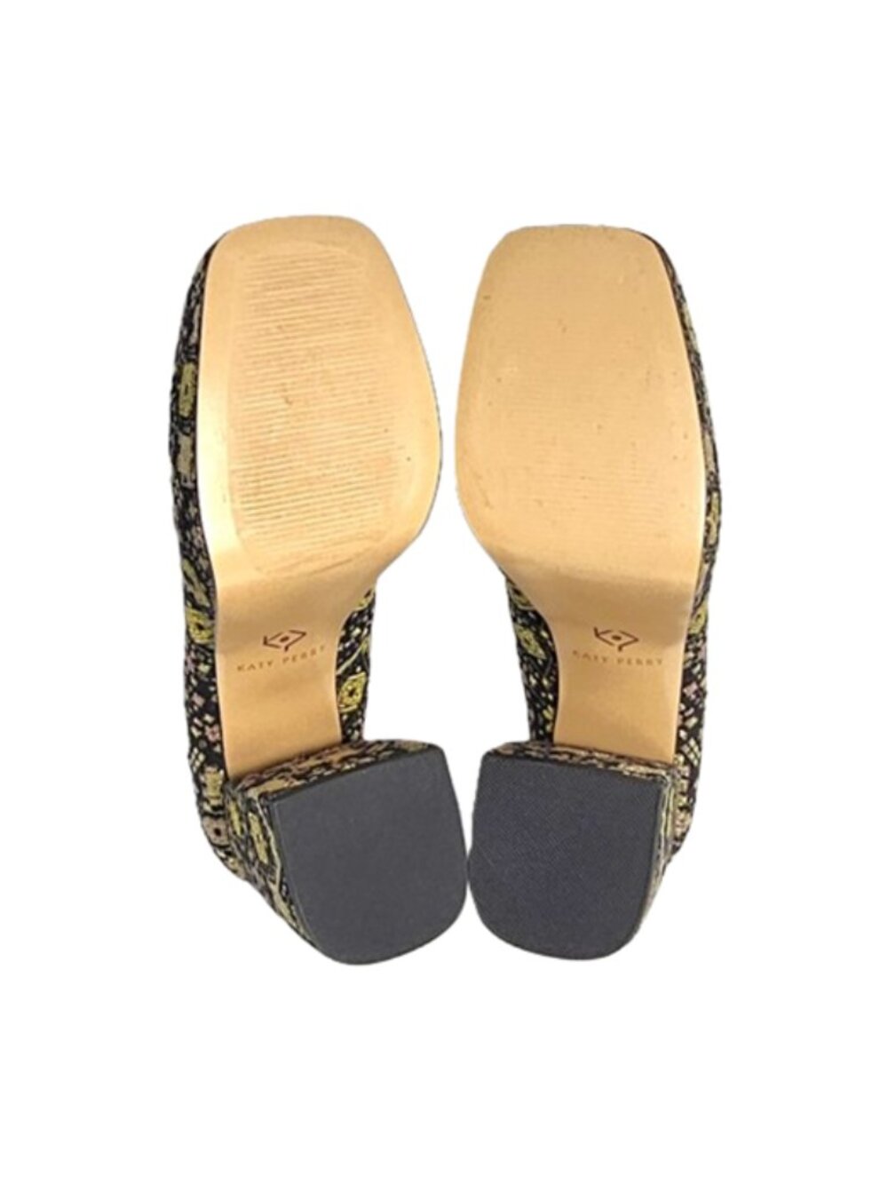 Katy Perry The Uplift Pump Sz 8.5 Black Gold Brocade Platform Block High Heels - Picture 8 of 10